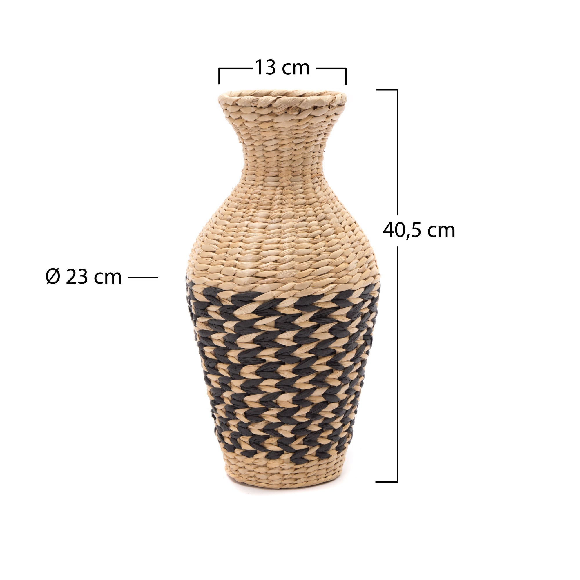 STROH VASE "CUADRO" | Natur, Schwarz, 42 cm | Deko Boden Vase