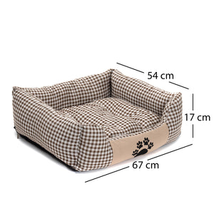 HUNDE BETT "ROCKY "| Braun kariert, 67cm | Kuschel Hunde Körbchen