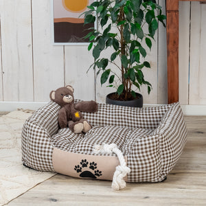 HUNDE BETT "ROCKY "| Braun kariert, 67cm | Kuschel Hunde Körbchen